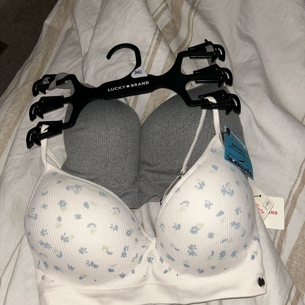 Lucky Brand Blue Floral and Gray Bra Set